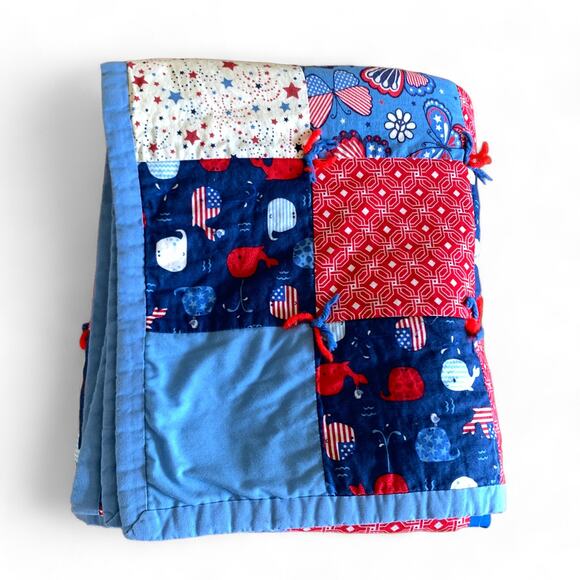 Handmade Patriotic Patchwork Quilt 4th of July Whales Stars Butterflies Lap SIze - Picture 10 of 10